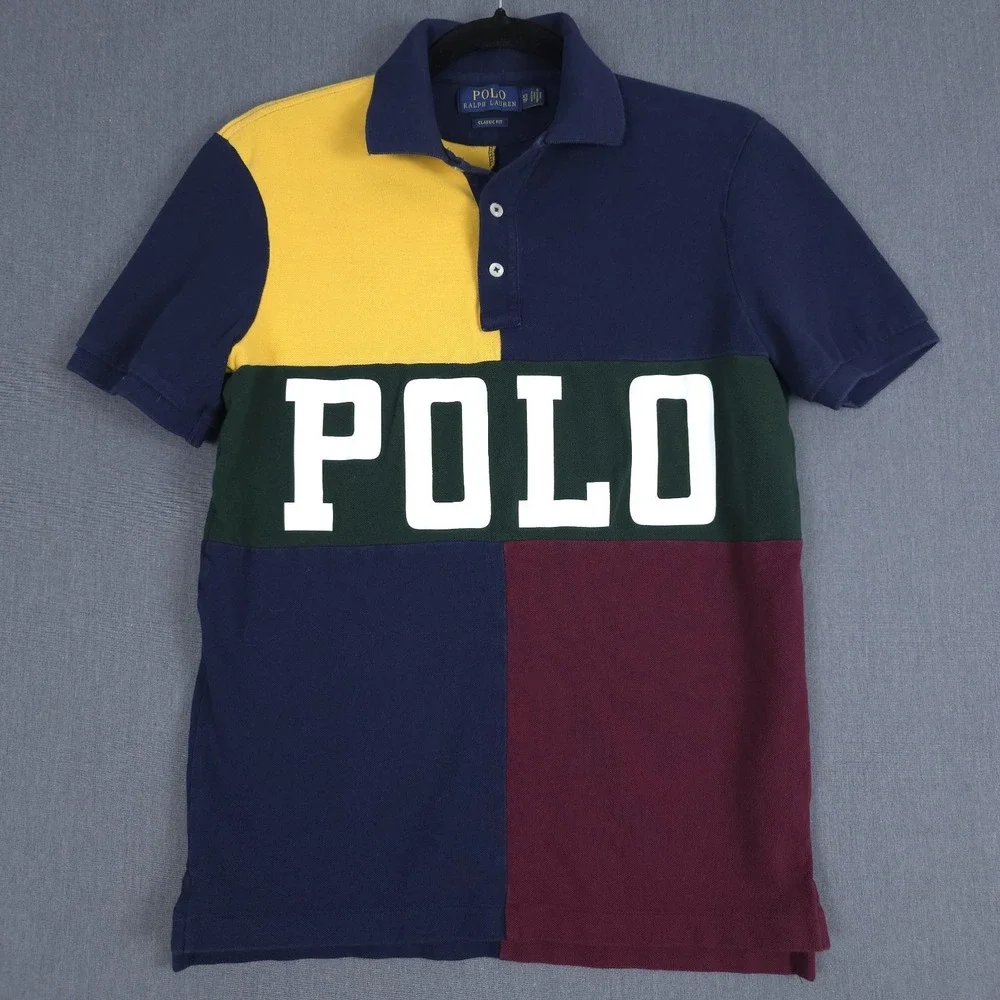 Polo Ralph Lauren‎ Polo Mens XS Colorblock Spellout Colorful Short Sleeve Shirt